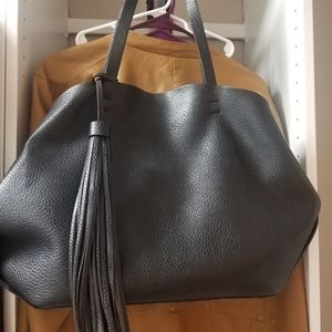 Black leather tote
